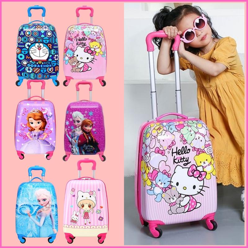 Vali kéo trẻ em 18 inch cho bé gái du lịch hình kitty, siêu nhân, người nhện, elsa, doremon, công chúa Balo BBG0708 hello