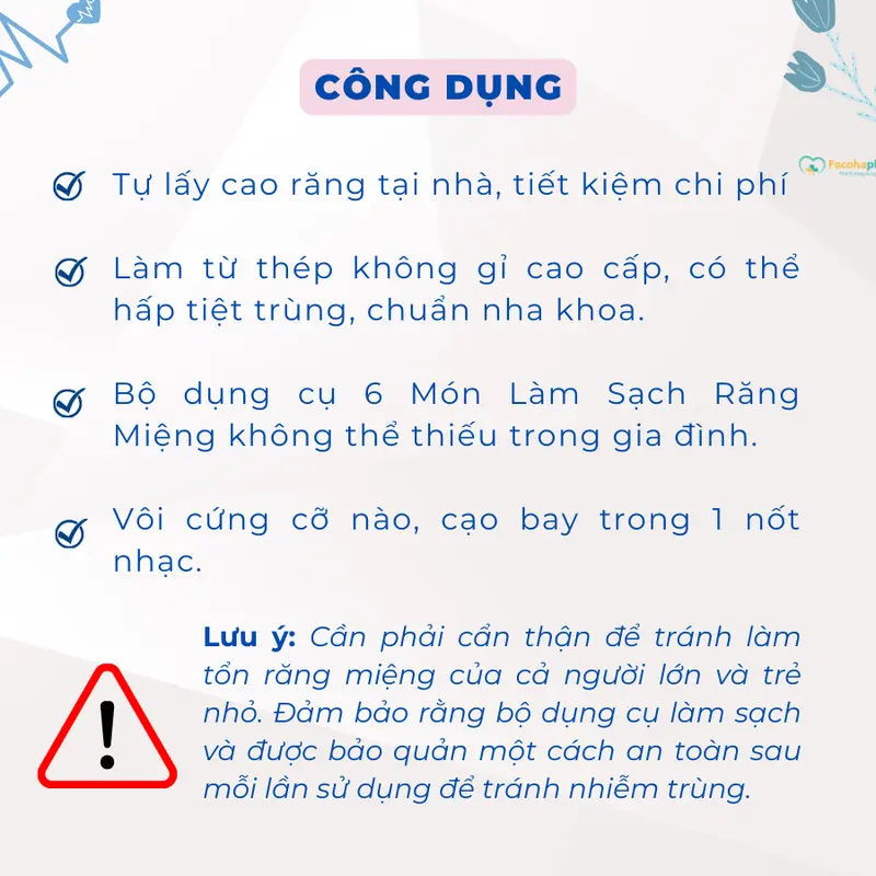 Bộ Dụng Cụ 6 Món Làm Sạch Răng Miệng vệ sinh răng miệng bằng inox chuyên dụng CN014.06 6