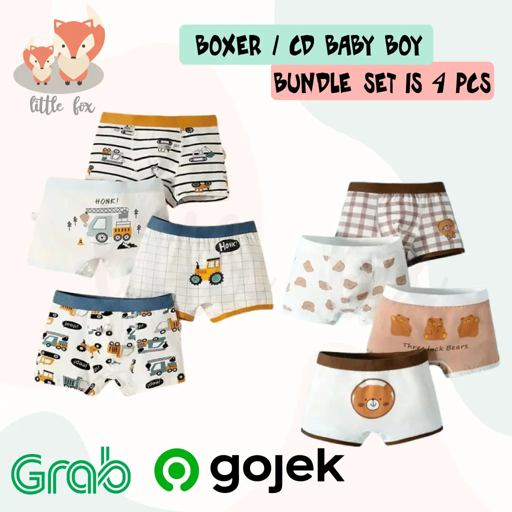Celana Dalam Boxer Anak Laki Laki CD Bayi Underwear Cowok Set 4pcs Katun Murni (1-14 Tahun)
