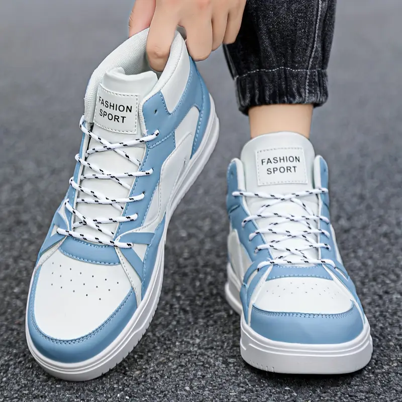 Men's Fashion High-Top Skate Sneakers - Stylish Color Block with Thick Sole, Casual Lace-Up Running Shoes with Letter Print, Durable EVA & Fabric, All-Season Outdoor Footwear, Outdoor Sneakers|Modern Hightops|Pu Upper Sneakers 7
