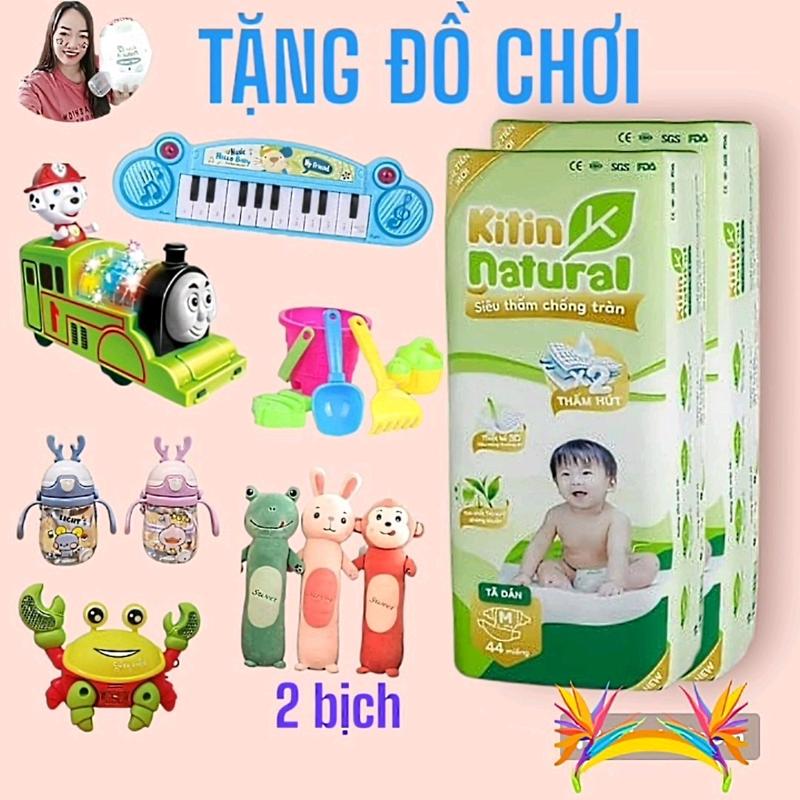 (TẶNG ĐỒ CHƠI) 2 bịch tã Kitin Natural, Dán và Quần cho bé Voi