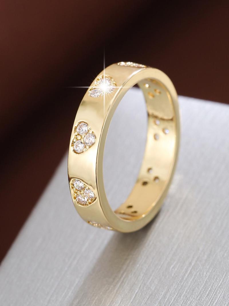 Product Introduction of Sweet Love Design Artificial Zircon Inlaid Ring, Fashion Accessories for Women for Party, Daily Clothing Decor, Trendy All-match & Exquisite Jewelry for Birthday Gift 0