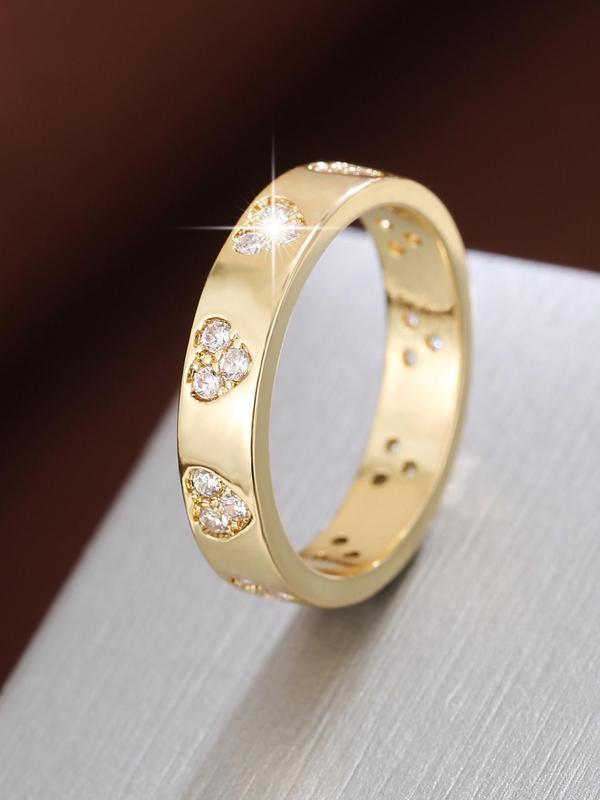 Sweet Love Design Artificial Zircon Inlaid Ring, Fashion Accessories for Women for Party, Daily Clothing Decor, Trendy All-match & Exquisite Jewelry for Birthday Gift 0