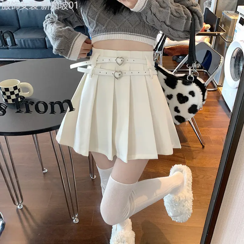 Tree page  Suit Pleated Skirt Women's Autumn And Winter High-end High-waist Slim Short Double Belt Design A-line