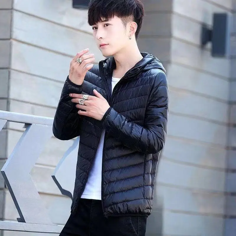 Áo Khoác Độn Bông, Dành Cho Nam Giới, Lông Vũ Nhẹ, Rong Cotton, Mỏng Vừa Vặn, Có Mũ Trùm Đầu, Màu Trơn Áo Khoác Vest Ấm Áp, Mùa Đông 1
