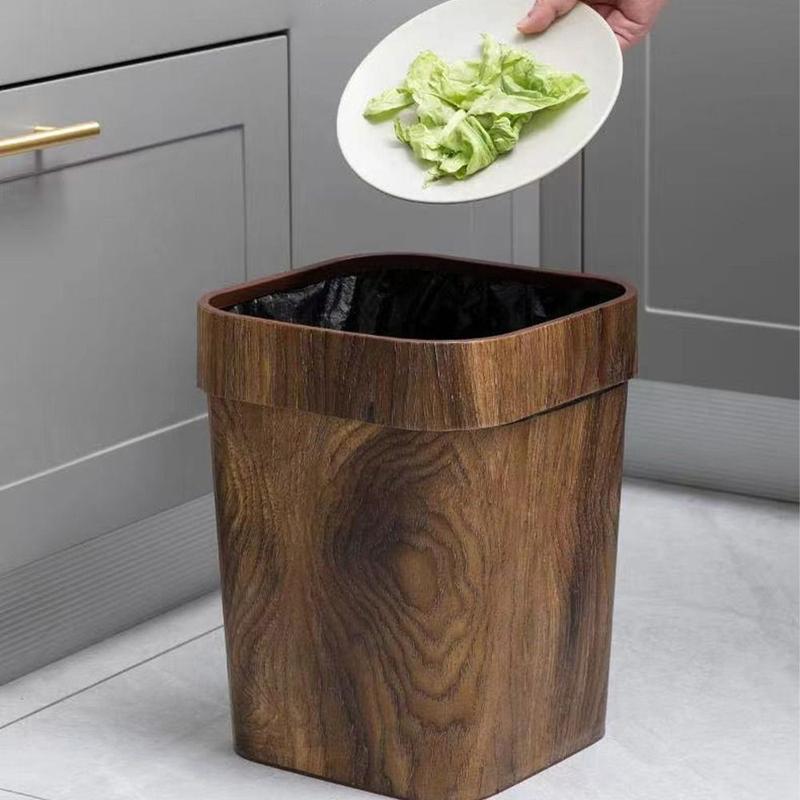 Product Introduction of Creativity Plastic Trash Can Square Mimetic Wood Grain Waste Bins Retro Lidless Toilet Paper Basket Office 12
