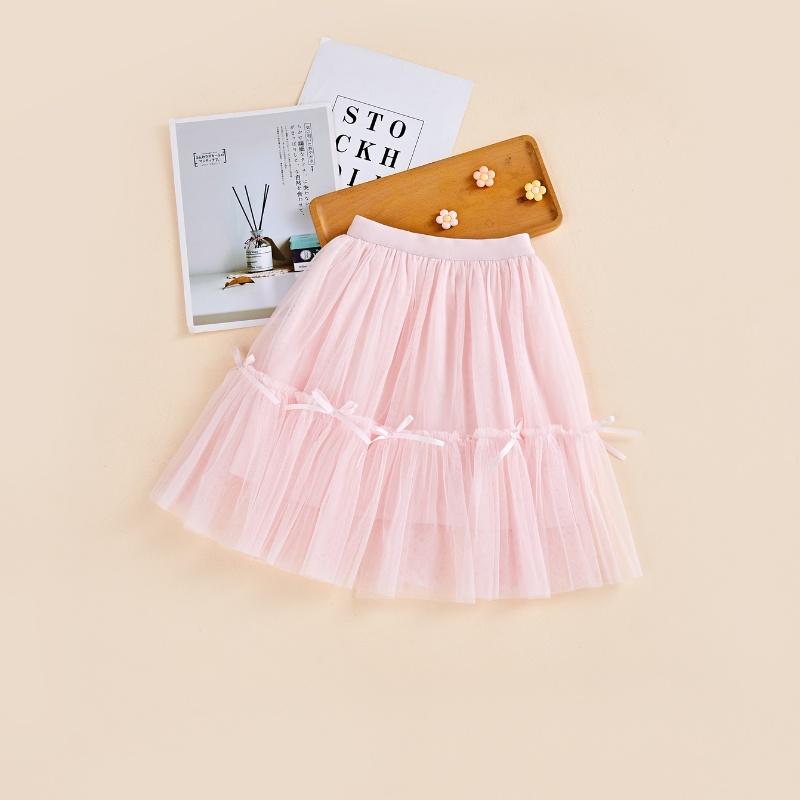 Girls Skirts Fashion Summer Bow Decorated Princess Puffy Mesh Mid-length Skirts Baby Clothes 0