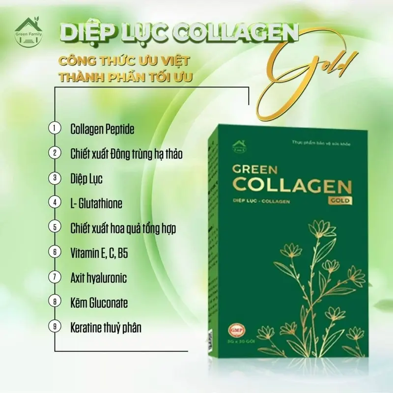 Chính hãng Diệp lục collagen mẫu mới hộp 30 gói