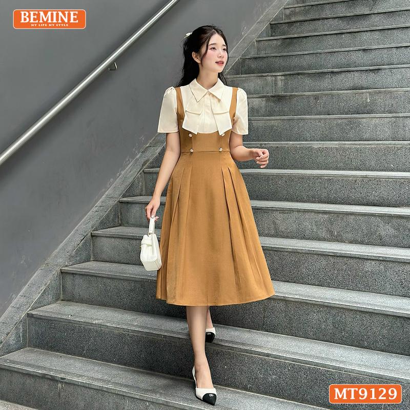 Đầm thiết kế BEMINE cổ sen phối nơ tùng xòe dáng A phù hợp đi làm, đi chơi và đi tiệc dành cho Nữ MT9129 6