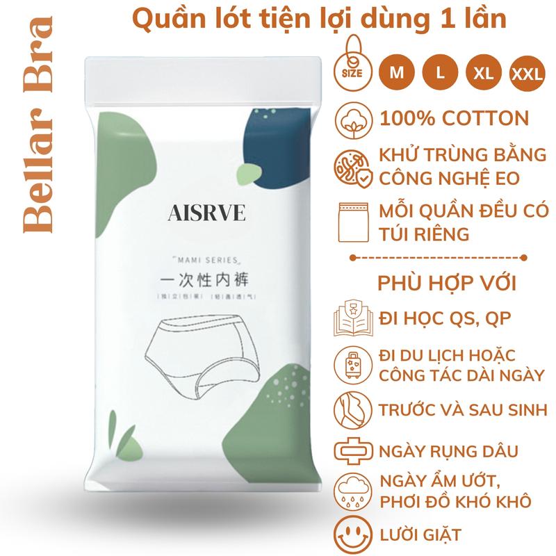 Set 10 quần lót nữ dùng một lần BellarBra - Combo 10 quần lót tiện lợi chất liệu cotton kháng khuẩn, size từ 38-75kg Women - Q474