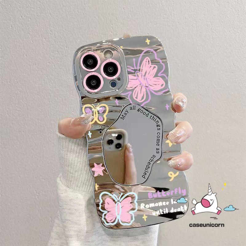 Product Introduction of Caseunicorn Case Untuk Samsung A14 A05 A13 A05s A02s A32 A03s A04s A12 A03 A11 A20 A53 A20s A13 A34 A21s A22 A30s A23 A31 A30 A52 A54 A50 A33 M12 M32 Kartun Tepi Gelombang Fashion Bunga Mewah Cermin Rias Kupu-kupu Tidak Beraturan Lipatan Riak Air 3D Case 35