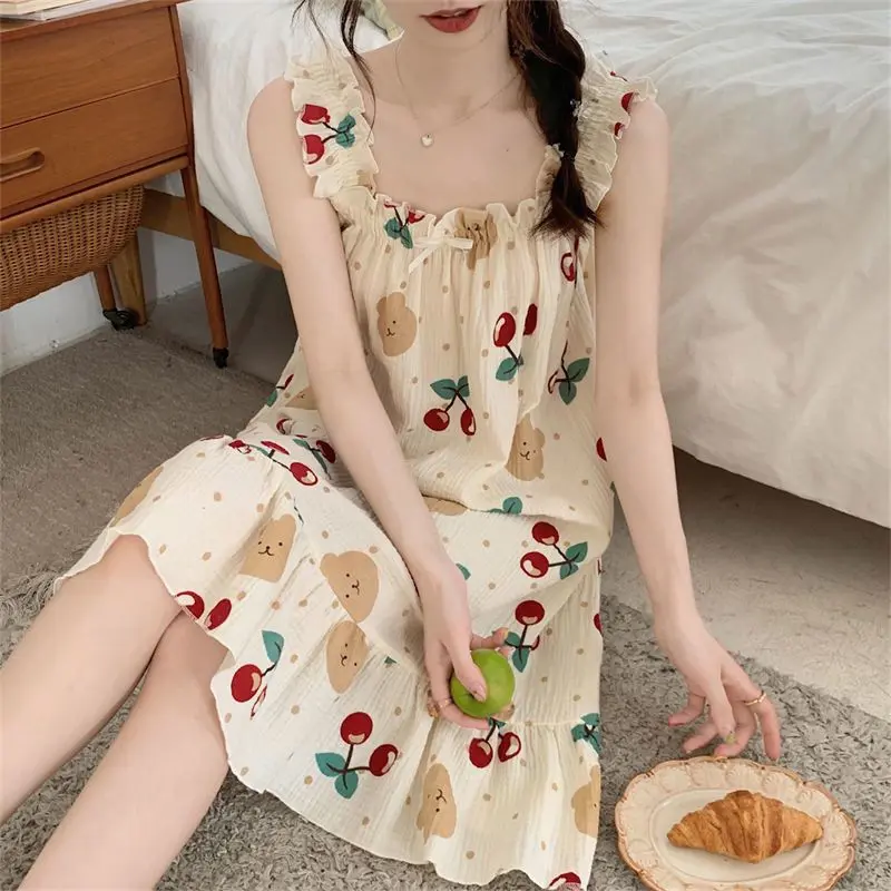 váy ngủ mát mẻ, Dành Cho Phụ Nữ, Mỏng Và Không Tay,đồ ngủ cute 2 dây, Thích Hợp Mặc Nhà