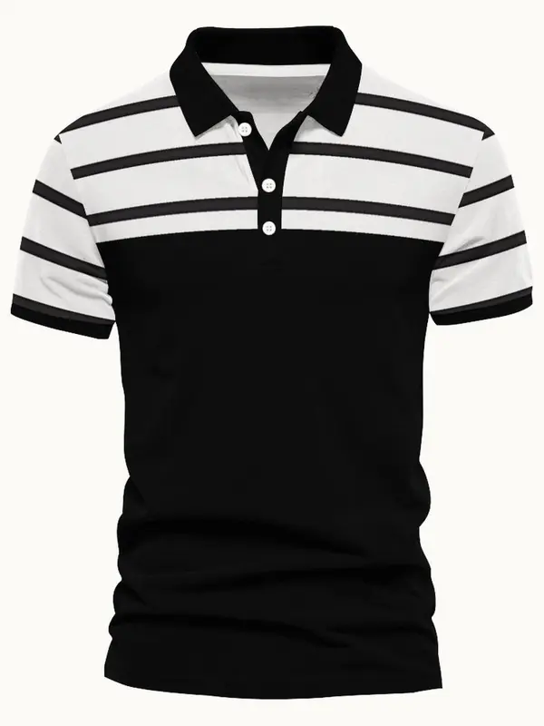 Men's Regular Fit Contrast Trim Polo Shirt, Casual Short Sleeve Half Placket Collar Top for Summer, Fashion Men's Clothes for Daily Wear, Tropical 1