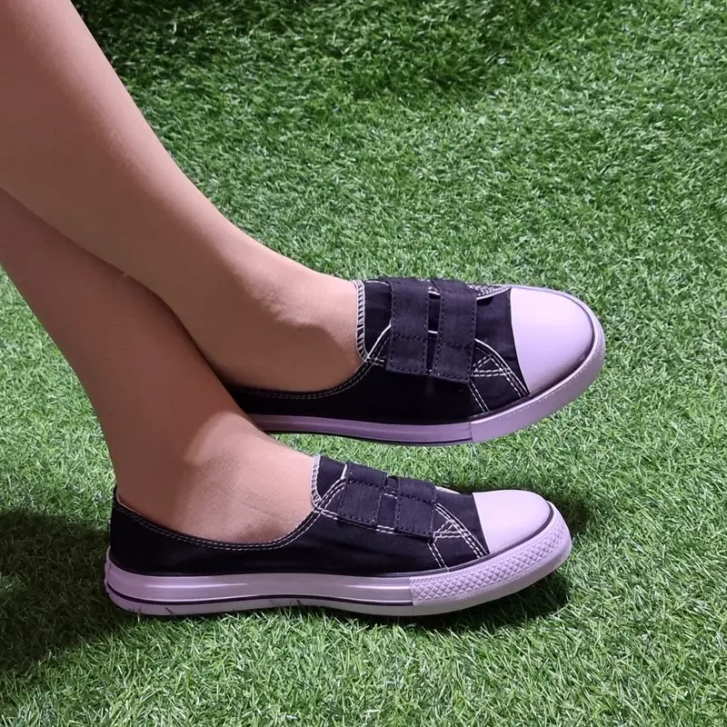 Sepatu Kerja Wanita Flat Shoes Velcro Terbaru Slip On Loafers Kanvas Import Karet Lentur Empuk Kekinian 4