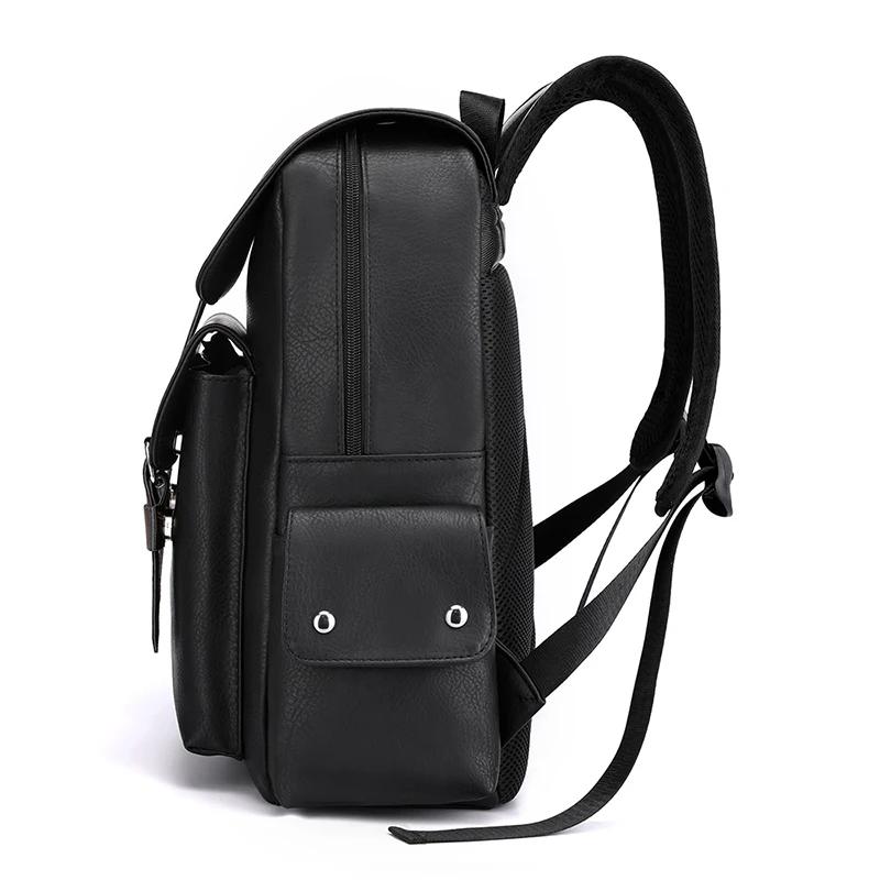 Product Introduction of Men's Backpack PU Leather Bagpack Large Laptop Backpacks Travel Multi Male  Black Schoolbag College Style 4
