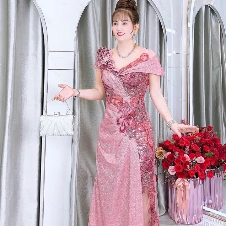 Đầm dạ hội thiết bông vải tay rớt ngồi sui đi tiệc cho nữ - Wonen