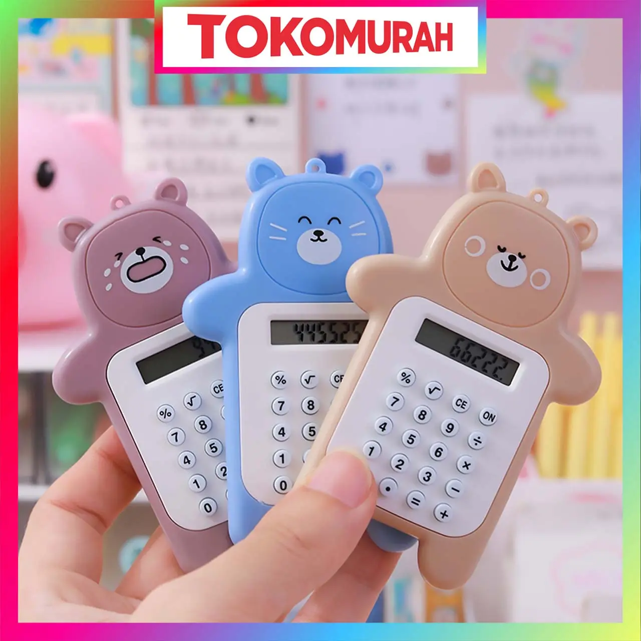 Kalkulator Mini Motif Beruang 8 Digit Tombol Karet S088