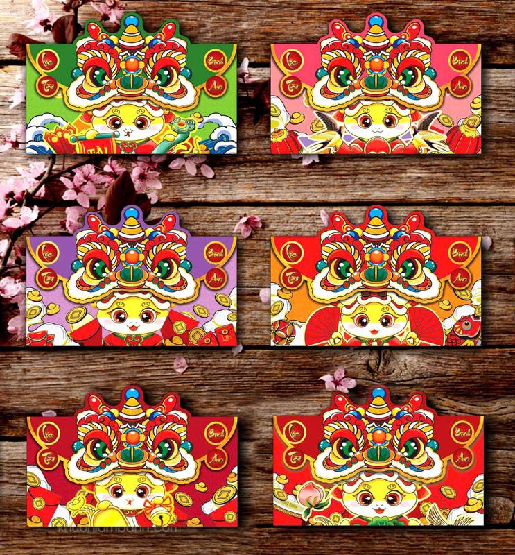 SET 6 chiếc Lì Xì Truyền Thống TẾT 2025 - Mẫu Rắn Nắp Ngang - Nắp Dọc