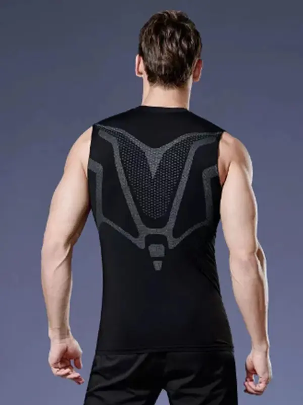 Men's Geometric Print Sports Vest, Breathable Quick Drying Compression Tank Top, Round Neck Sleeveless Top for Basketball Cycling Running 3