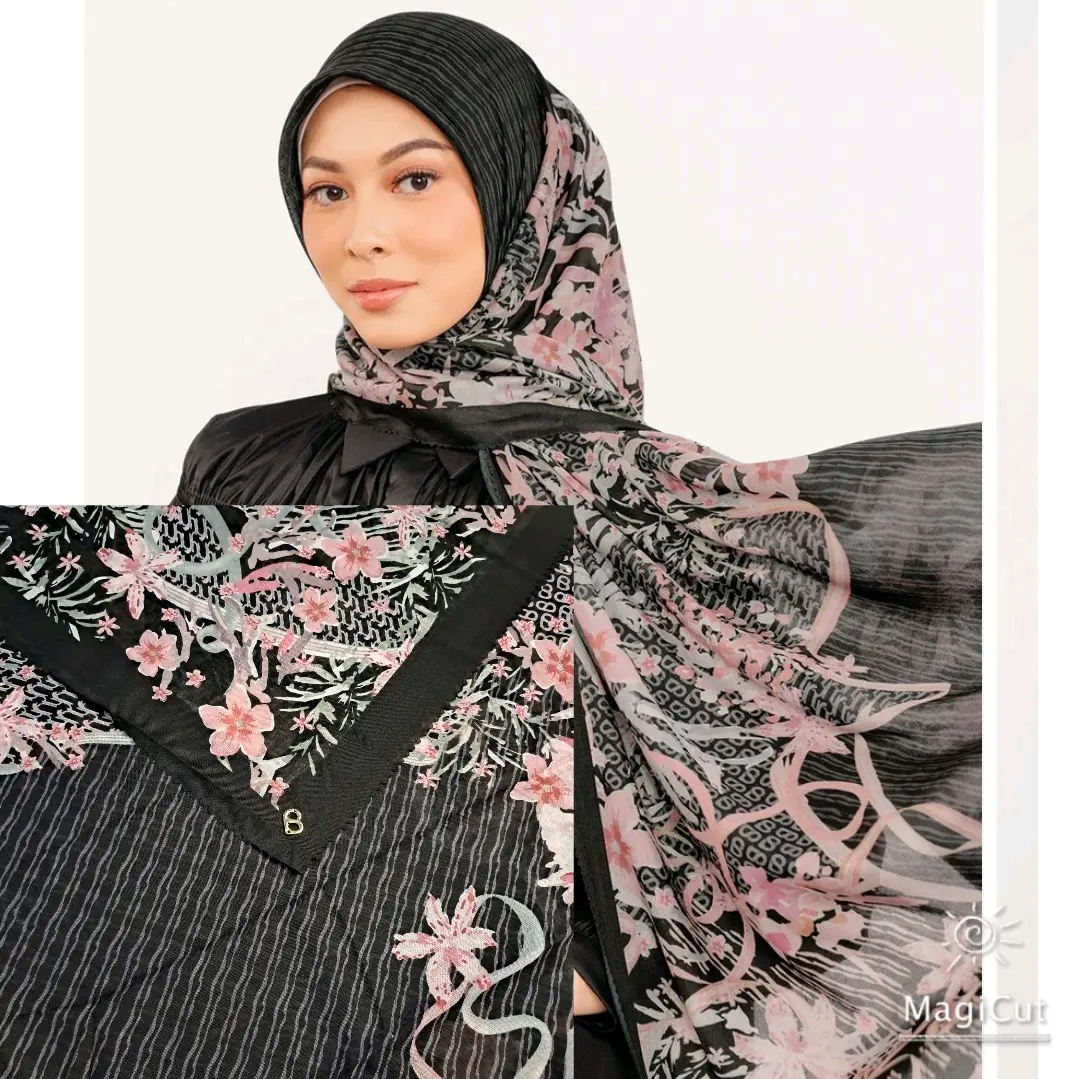 Button scarves motif paradiso square dan The parisian series semi ori button scarves mirror, look like, kemasan Kotak , berbahan Voal premium