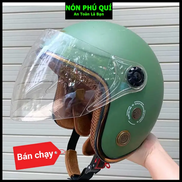 Nón bảo hiểm 3/4 kính dài Phú Quí ĐEN hàng chất lượng dẹp Mh02 5