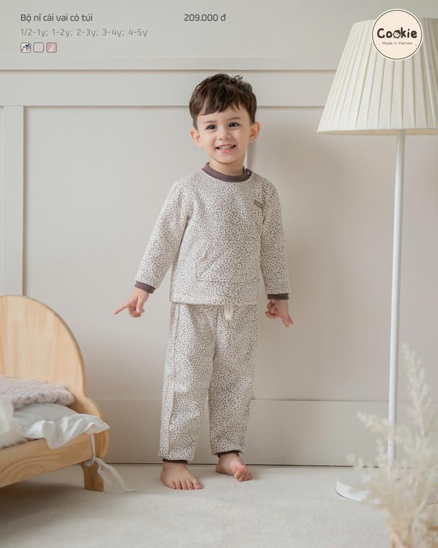 Bộ Quần Áo Nỉ Bông Cookie Dài Tay Có Túi Cho Bé Hình Báo Đốm Size 1 2-1Y Đến 4-5Y Bộ Quần Áo Đông Cho Bé