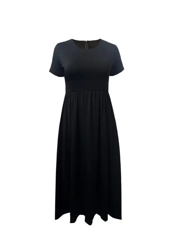 Women's Plain Pocket Zipper A Line Dress, Casual Plus Size Short Sleeve Long Dress for Summer, Women's Clothing for Daily Wear 8