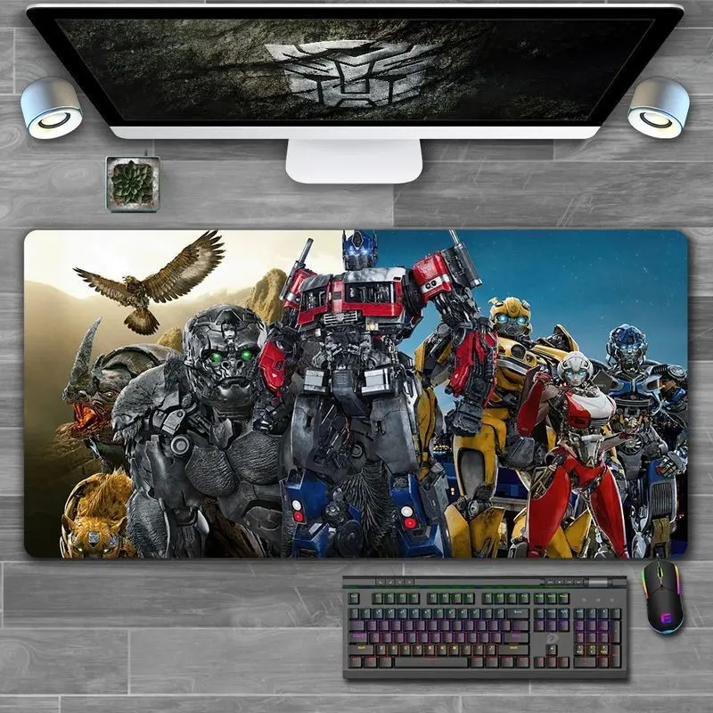 แผ่นรองเมาส์ Transformers Super Warrior Rise ขนาดใหญ่ HD เหมาะสำหรับโน้ตบุ๊กและแป้นพิมพ์ แผ่นยางกันลื่นกันน้ำ