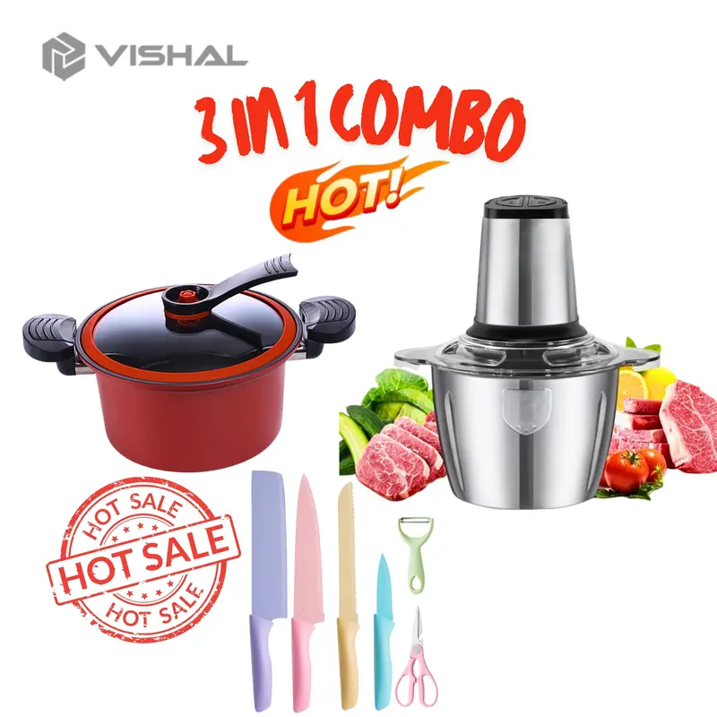 Vishal Combo 3in1 [COD] Panci Presto + Blender Penggiling Daging Stainless + Pisau Set 6in1 0