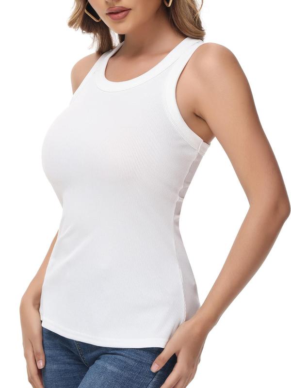 Women's Solid Round Neck Ribbed Tank Top, Casual Sleeveless Top for Daily Wear, Ladies Clothes for All Seasons 6