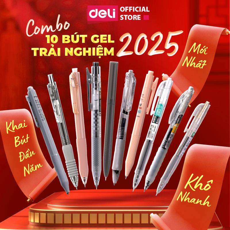 [NEW VER] Combo 10 bút gel trải nghiệm 2025 Deli  - Giao ngẫu nhiên - viết gel nước trơn tru, nhanh khô mực đều, không tắc - nhiều loại học sinh sinh viên văn phòng phẩm