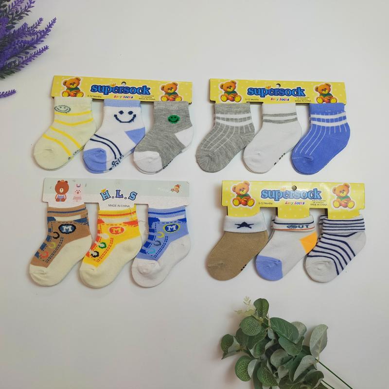 Kaos Kaki bayi 3 Pasang SNI Cowo Cewe Newborn Karakter Motif 1