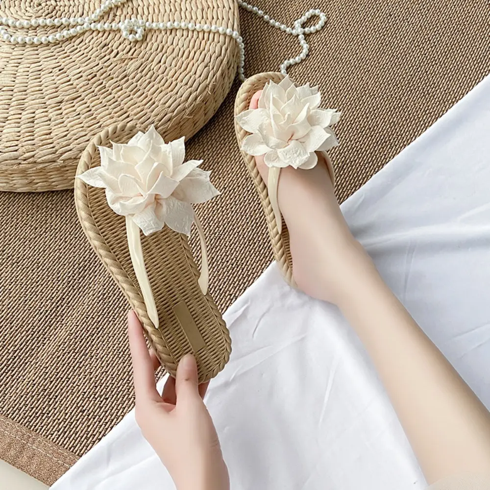 Dashu Casual Holiday Flower Flip Flops Non-Slip Flat Seaside Sandals Waterproof Shoes Vacation Beach Slippers Outdoor
