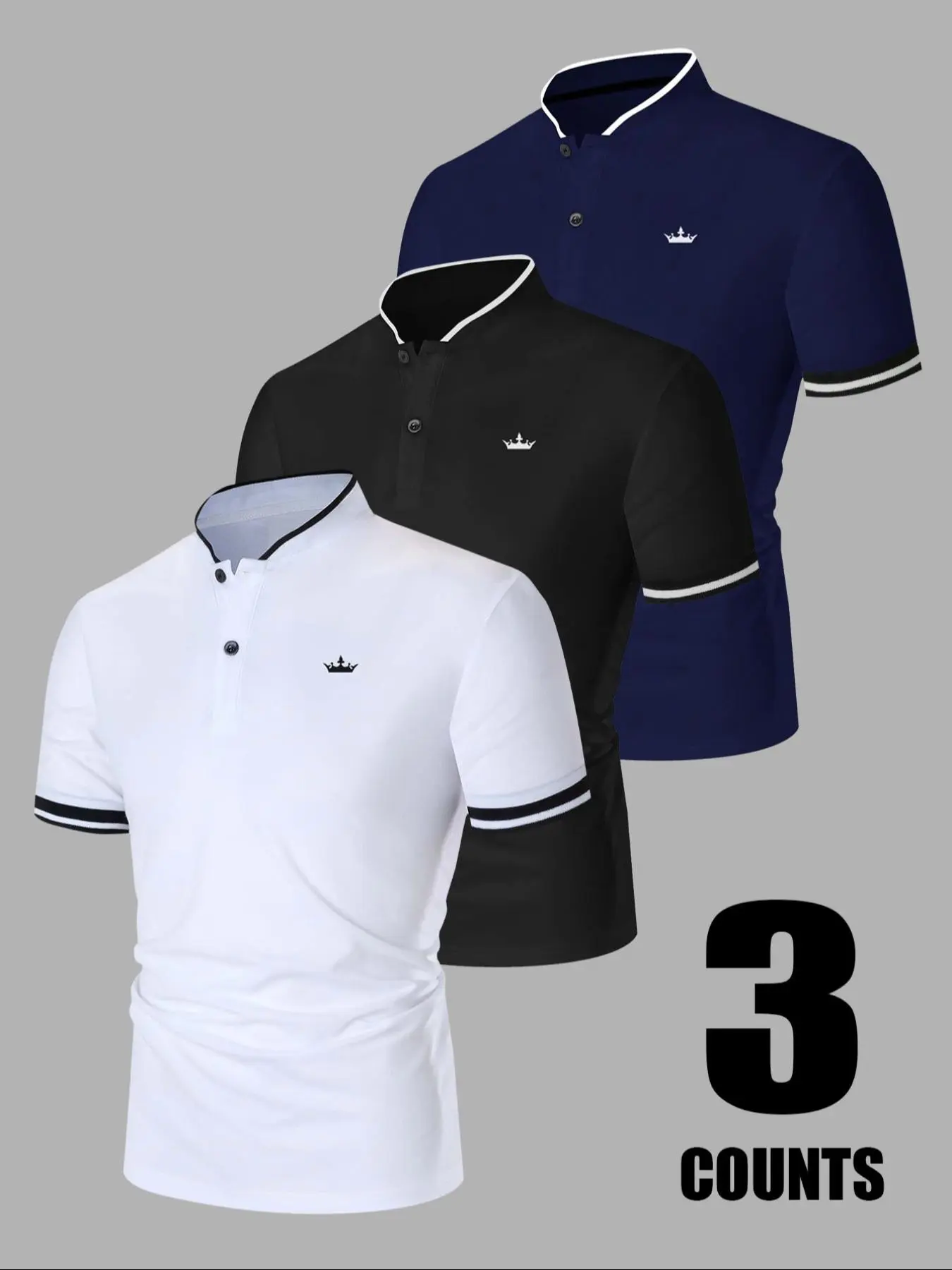 Men's Regular Fit Contrast Trim Polo Shirt, Casual Short Sleeve Button Collar Top for Summer, Fashion Men's Clothes for Daily Wear, Tropical