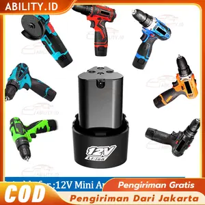 Baterai Mesin Bor Cas 12 Volt 1300mAh Cordless Drill+Charger/baterai lithium yang dapat diisi ulang berlaku untuk obeng listrik bor tanpa kabel yang biasa digunakan untuk perkakas listrik batre bor cas 12 volt 3000 mah