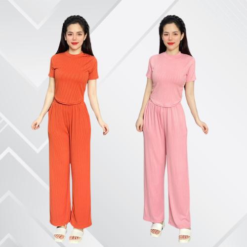 (COMBO) 2 Bộ Sét Bộ Len Đũa Lạnh Quần Ống Suông Áo Ôm Tay Ngắn Lai Vạt Bầu Trẻ trung Hack Dáng Thời Tranng Nữ Women