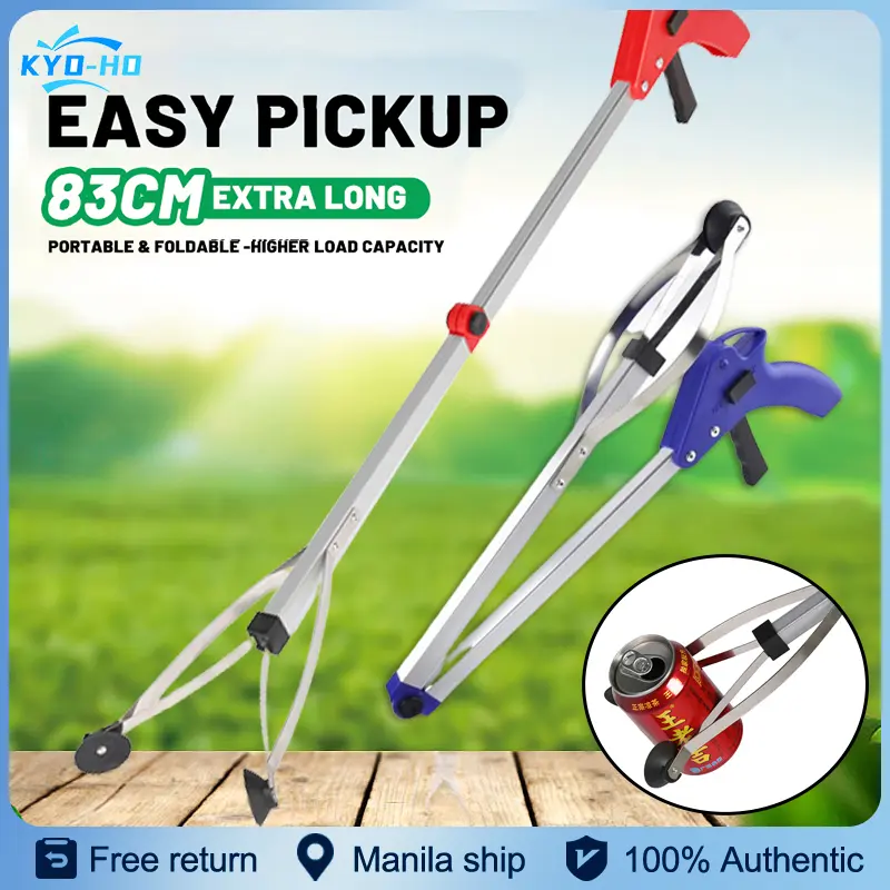 Korea Style 83cm Metal Extra Long Pick Tool Garbage Foldable Garbage Picker Trash Grabber Waste Leaves Pick Cleaning Up Clip Garden Tool