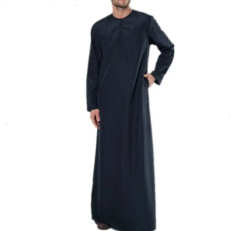 2025 New Muslim Middle East Arab Dubai Men's Loose Robe Zipper Shirt Men 4