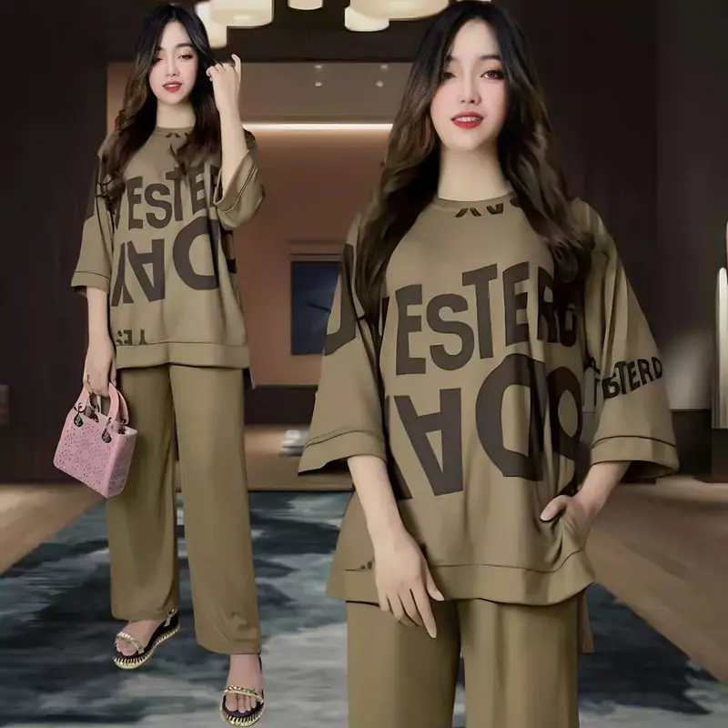 INKASHOP80- YESTER LD 120 SETELAN WANITA CELANA DAN ATASAN OVAL OVERSIZE WANITA BAJU KANTONG KARET KAOS DEWASA Simple 1