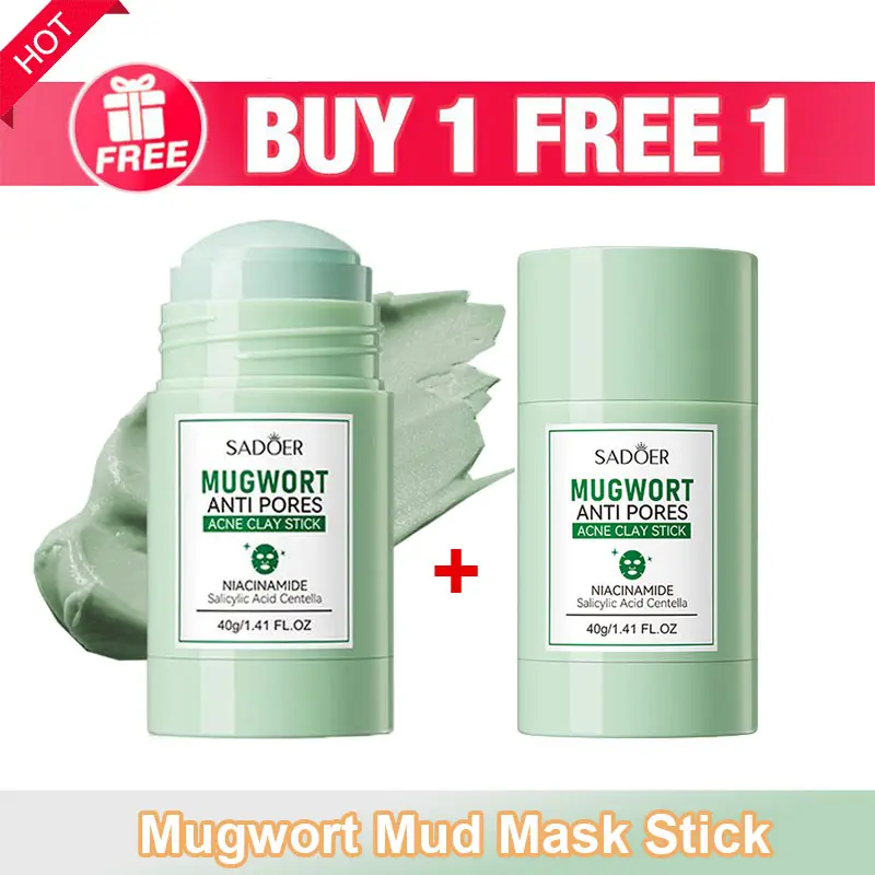 [Buy 1 Take 1] 2Pcs/Set SADOER Mugwort Clay Stick Facial Mask Cleansing Clay Mask Green Face Mask Stick Skincare Moisturizing Hydrating Refreshing Mask Mud Film
