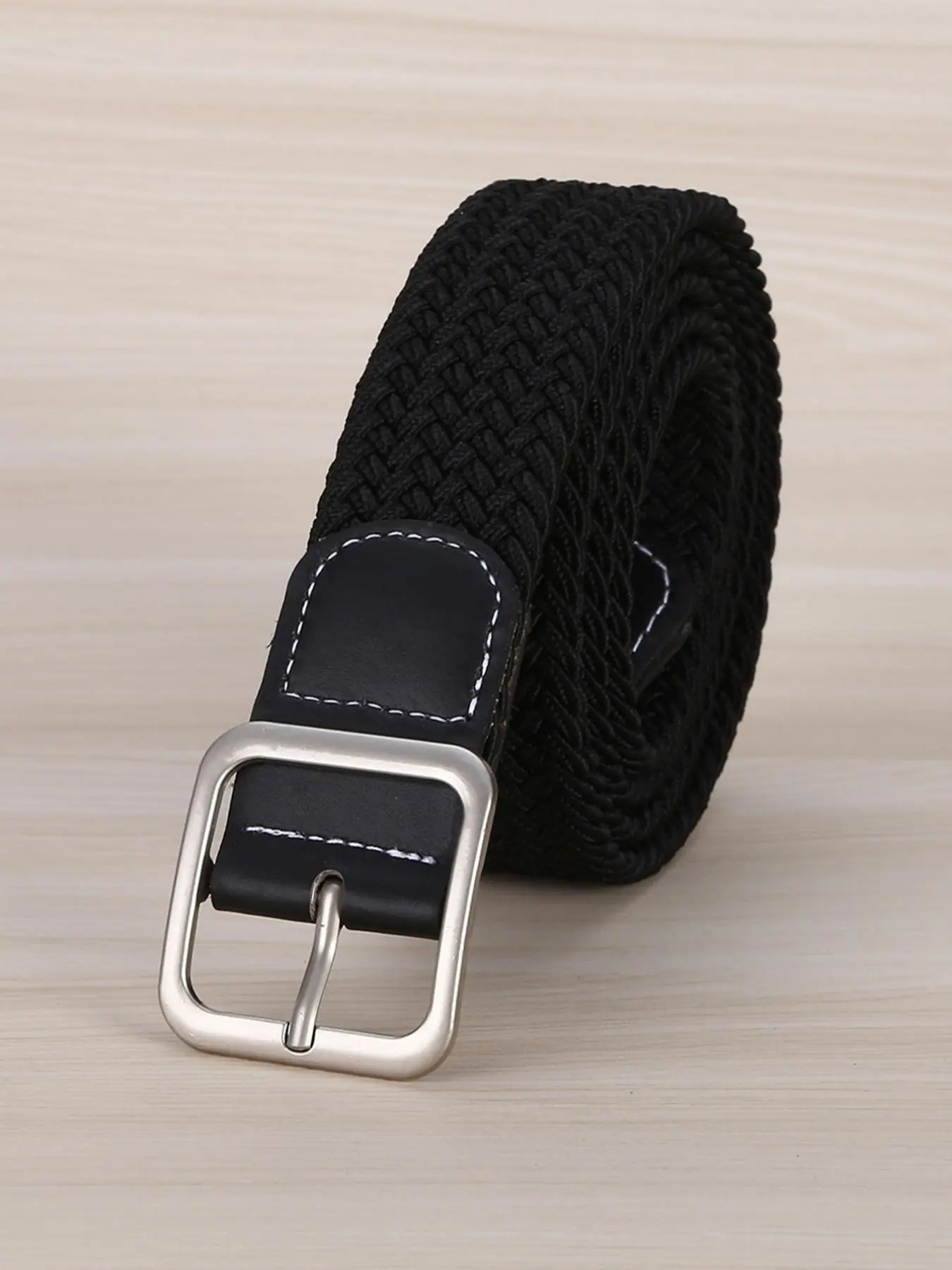 Fashion Elastic Waistband Belt, Solid Color Adjustable Belt For Square Buckle, Casual Waistband For Jeans