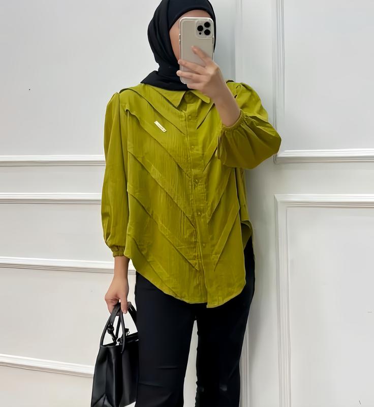 Kemeja Winuri Wanita Polo Linen Polos Lengan Balon M L XL XXL Cantik Formal Busui Panjang Atasan Variasi 5