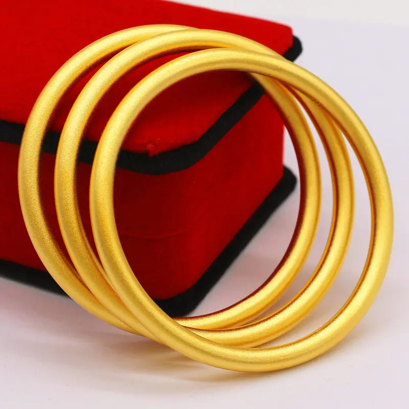 Vietnamese Gold-Plated 5mm Traditional Bracelet for Women Matte Plain Solid Alloy Gold-Plated Bracelet