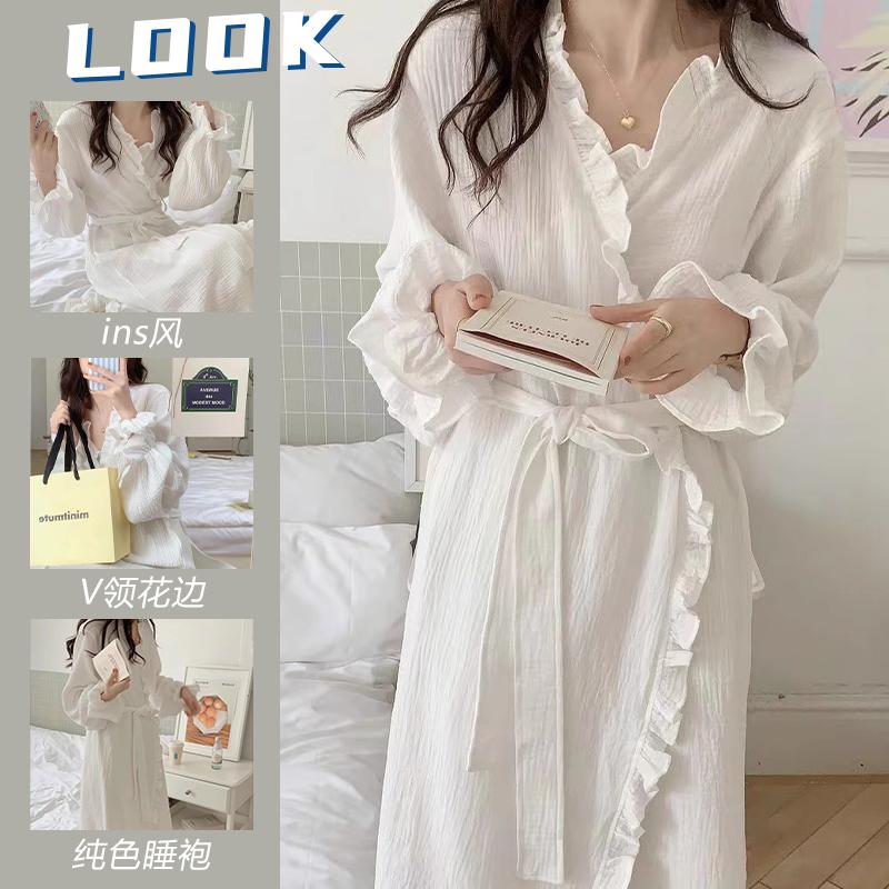 Váy Ngủ Cho Bé Gái, Hàng Mới Về Mùa Mùa Xuân Và Mùa Thu, Phong Cách Hàn Quốc, Đơn Giản Và Ngọt Ngào, Xếp Nhún Dài Tay, Áo Choàng Tắm Dài Trung Bình Đồ Ngủ Đồ Ngủ 0