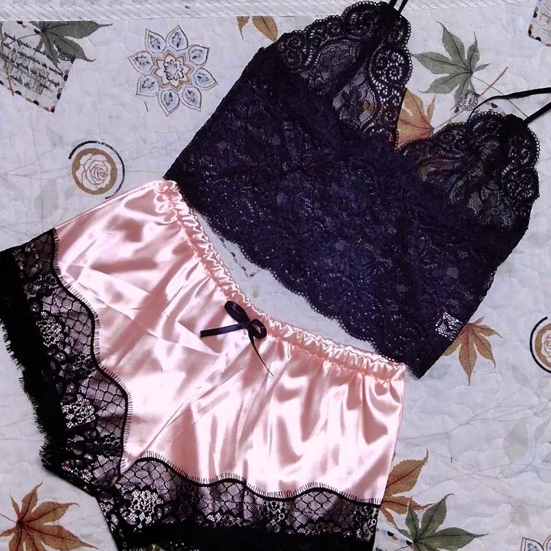 Bộ Đồ Ngủ, Dành Cho Phụ Nữ, Đồ Ngủ Ren, Áo Crop Top Và Quần Đùi, Đồ Ngủ Babydoll, Đồ Lót, Quần Áo Ngủ, 1 Mảnh