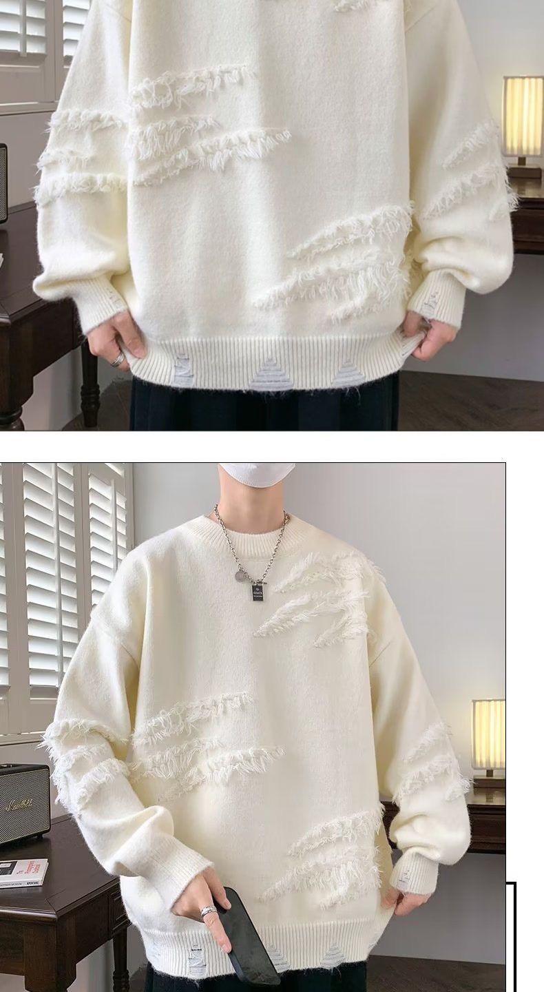 Product Introduction of Unique Round Neck Sweater Autumn Winter Trendy Brand Cool Loose Knitwear Men Japanese Retro Lazy Sweater Jacket Closed 18