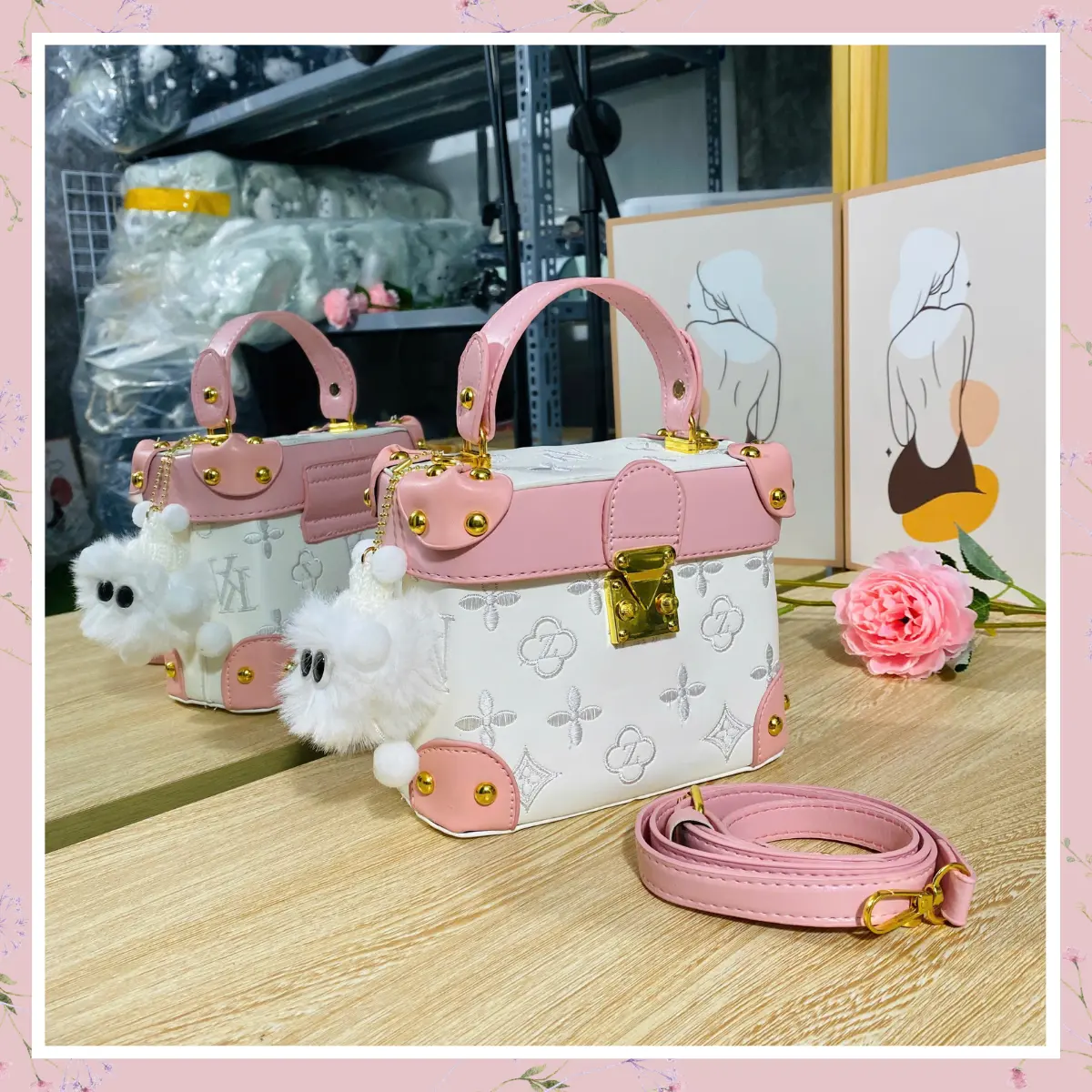 (TẶNG KÈM GẤU) Túi xách nữ đeo chéo dáng hộp sang chảnh Fom đẹp K246 Bag Kem