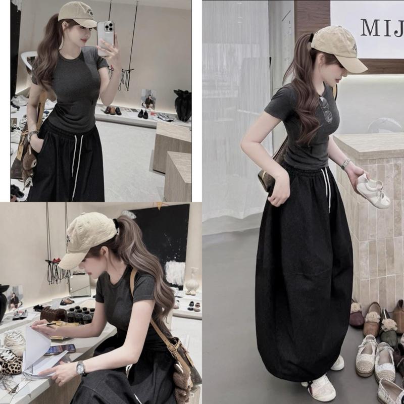 Sét áo váy MPB áo chất tăm lông thỏ thêu logo nổi ôm body mix chân váy jean dáng bom cá tính by Tlan