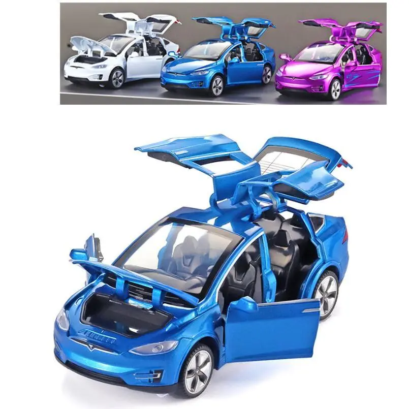 1 32 Tesla MODEL X Die Cast Vehicles Alloy Sound and Light Pull Back Model Collection Car Toys