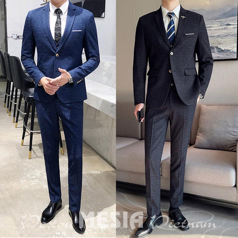 Bộ Vest Nam Kẻ xước 2 cúc Slim Fit - M3K206 (áo Vest+quần Âu)